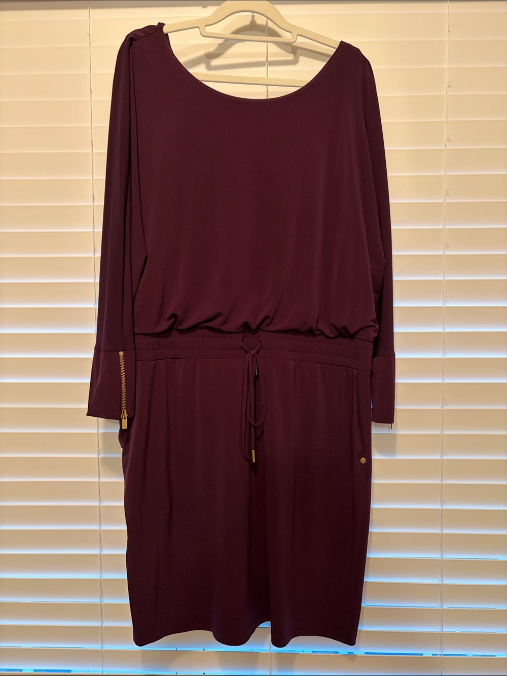 Ellen Tracy Women's Wine Long-Sleeve Drawstring Waist Dress